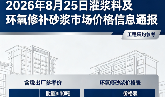 站前2026年8月25日灌浆料及环氧修补砂浆市场价格信息通报